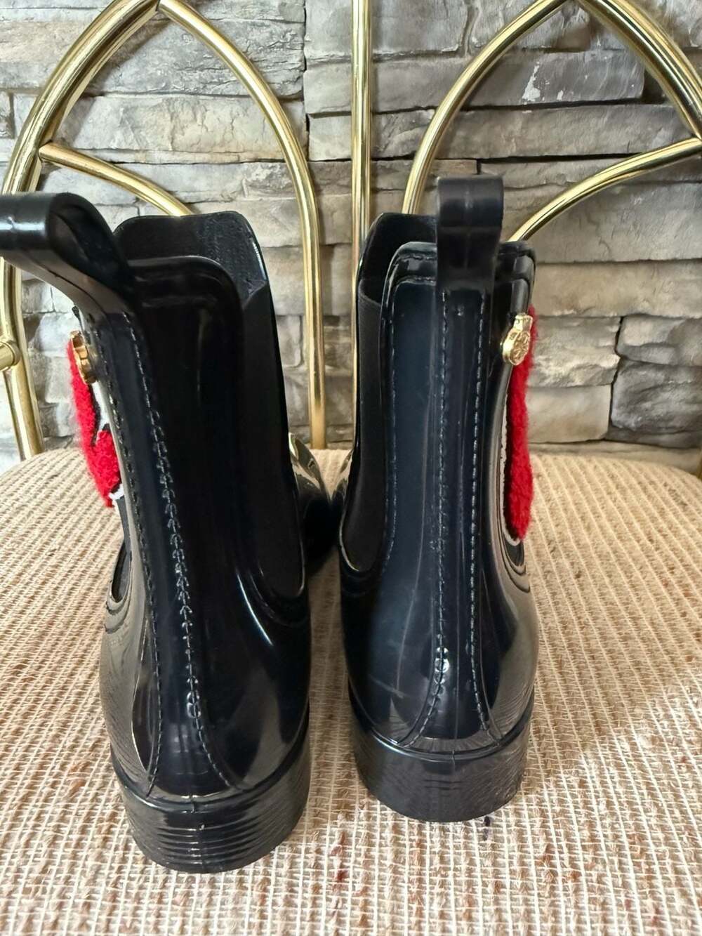 Lemon Jelly Black Glossy Chelsea Rain Boots with LOVE Patch Size 37 - Picture 5 of 7